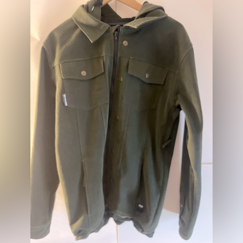 Dark Green corduroy zipper and button up shacket